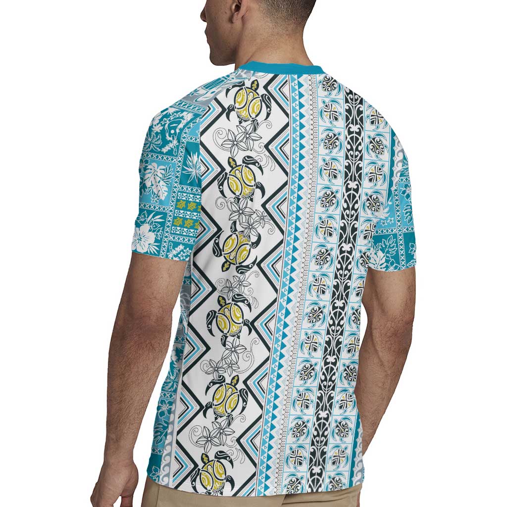 Hawaii Makahiki Turtle Rugby Jersey Blue Tapa Pattern - Polynesian Pride