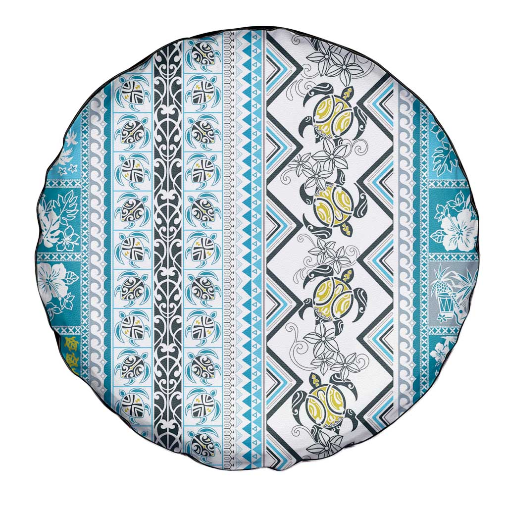 Hawaii Makahiki Turtle Spare Tire Cover Blue Tapa Pattern - Polynesian Pride