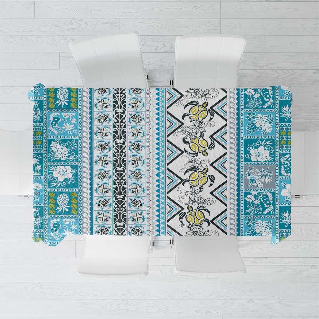 Hawaii Makahiki Turtle Tablecloth Blue Tapa Pattern - Polynesian Pride