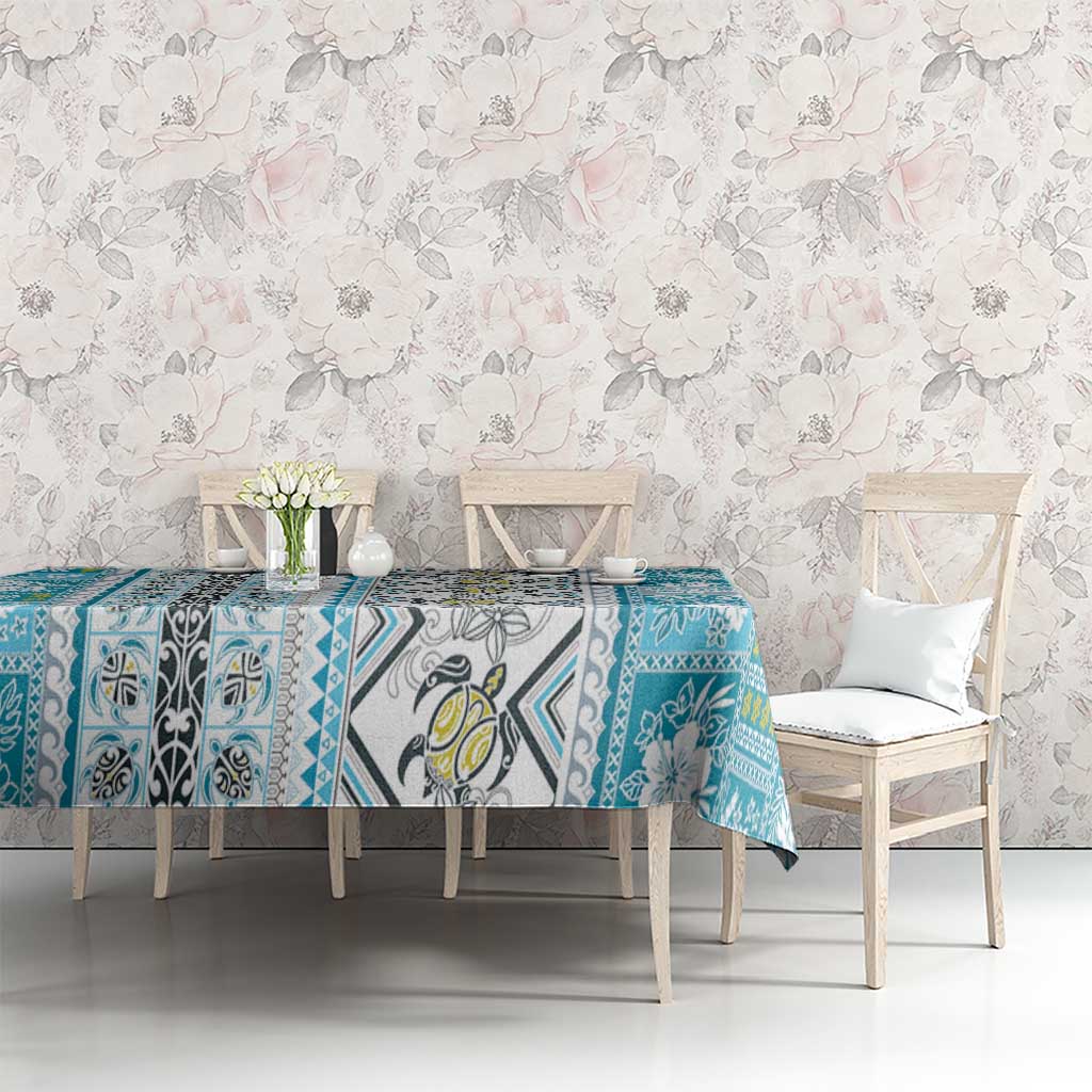 Hawaii Makahiki Turtle Tablecloth Blue Tapa Pattern - Polynesian Pride