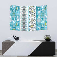 Hawaii Makahiki Turtle Tapestry Blue Tapa Pattern - Polynesian Pride