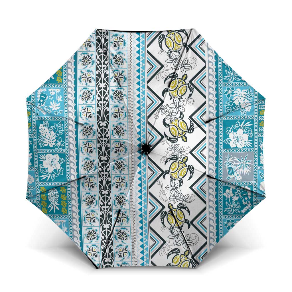 Hawaii Makahiki Turtle Umbrella Blue Tapa Pattern - Polynesian Pride