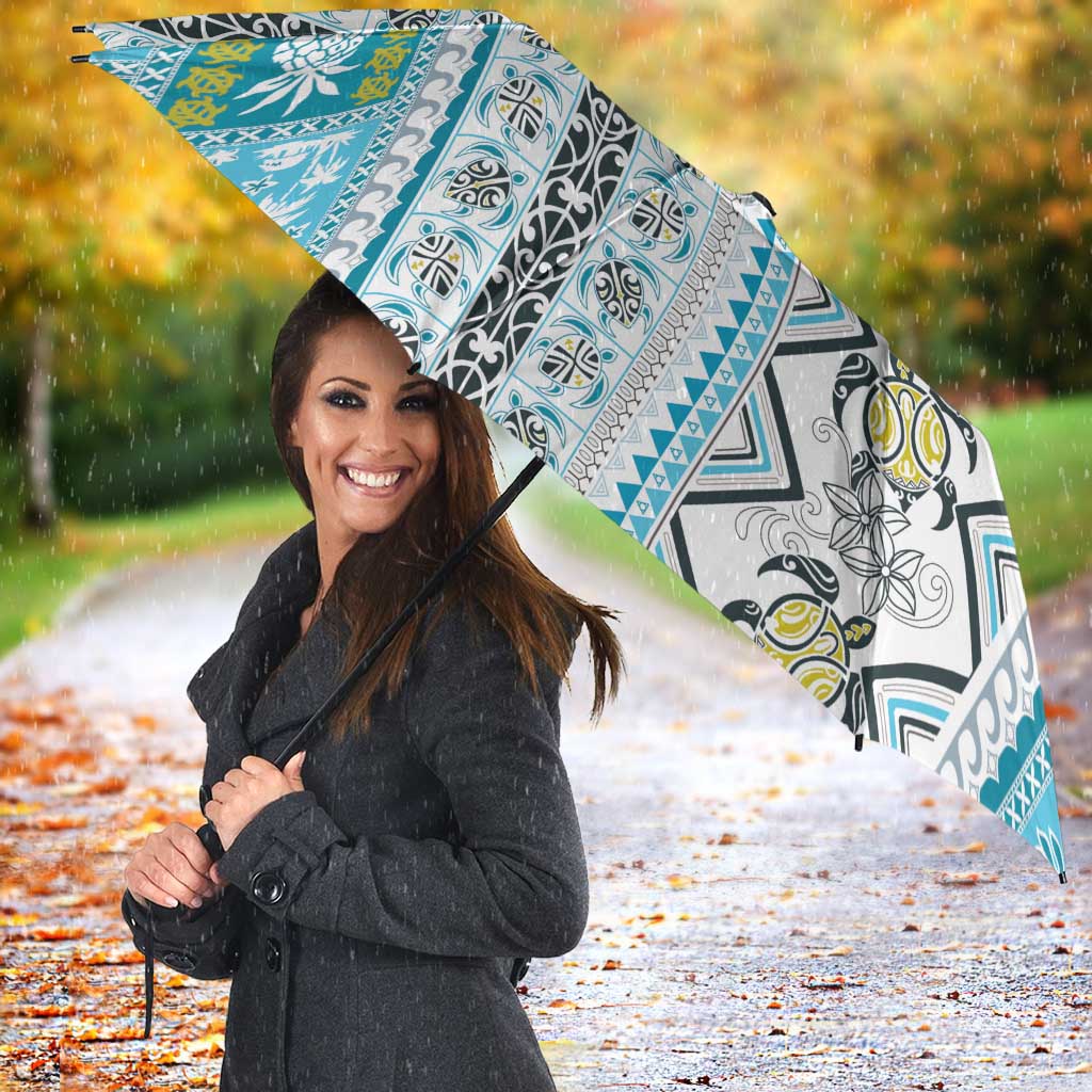 Hawaii Makahiki Turtle Umbrella Blue Tapa Pattern - Polynesian Pride