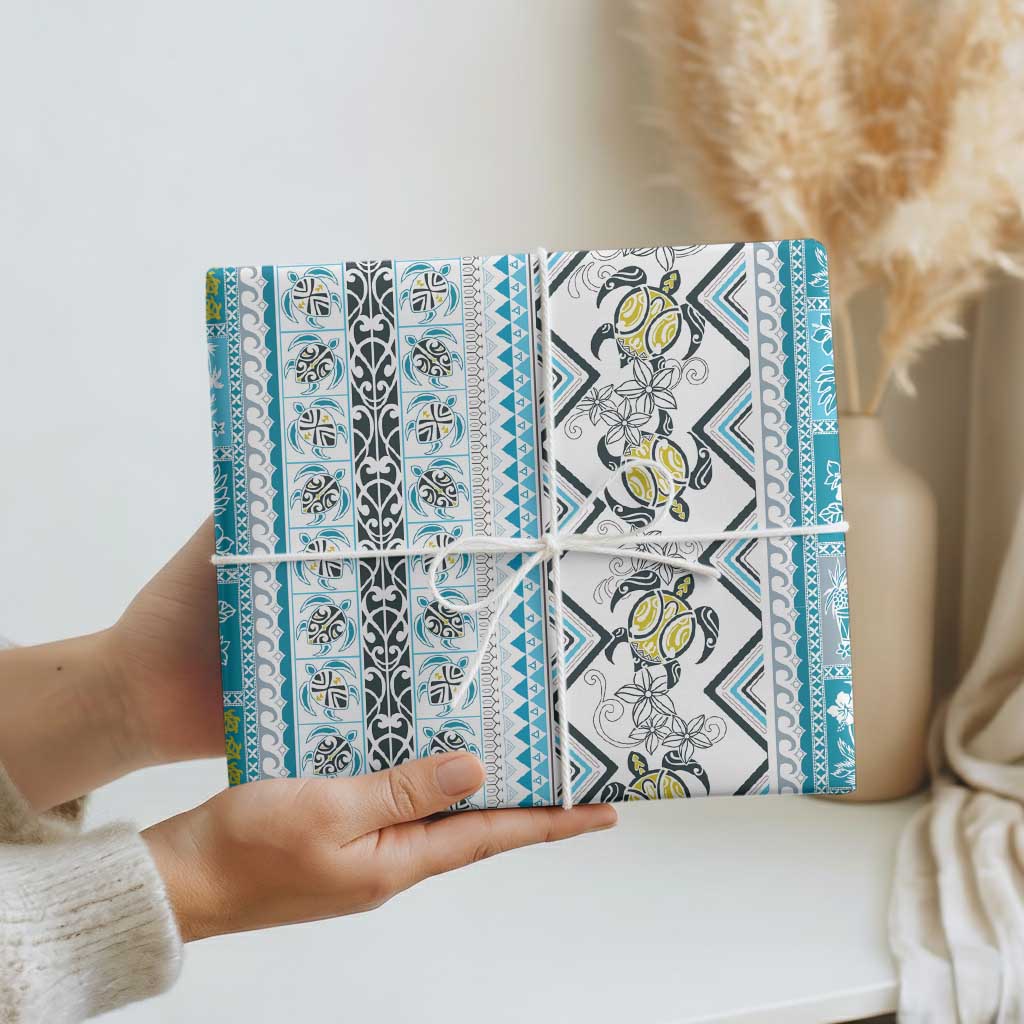 Hawaii Makahiki Turtle Wrapping Paper Blue Tapa Pattern - Polynesian Pride