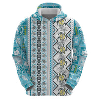 Hawaii Makahiki Turtle Zip Hoodie Blue Tapa Pattern - Polynesian Pride