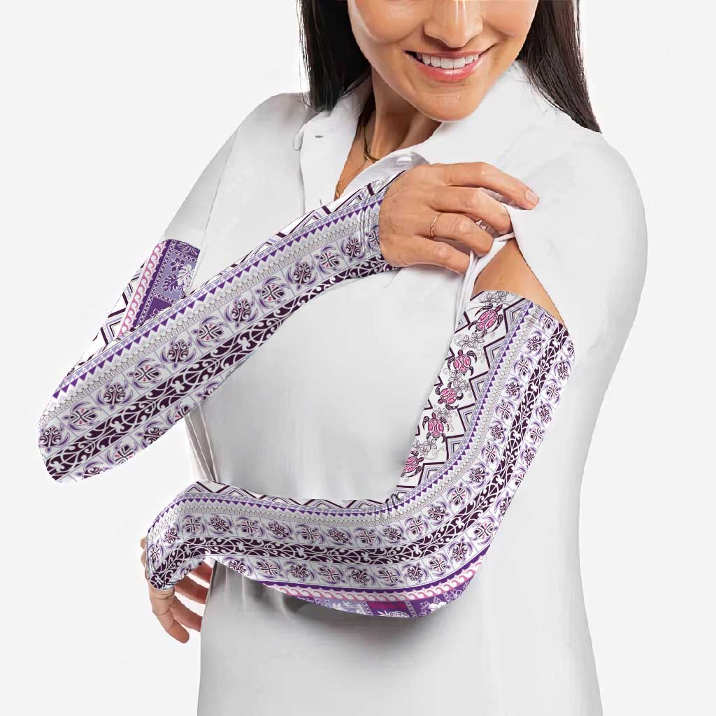 Hawaii Makahiki Turtle Arm Sleeves Violet Tapa Pattern - Polynesian Pride