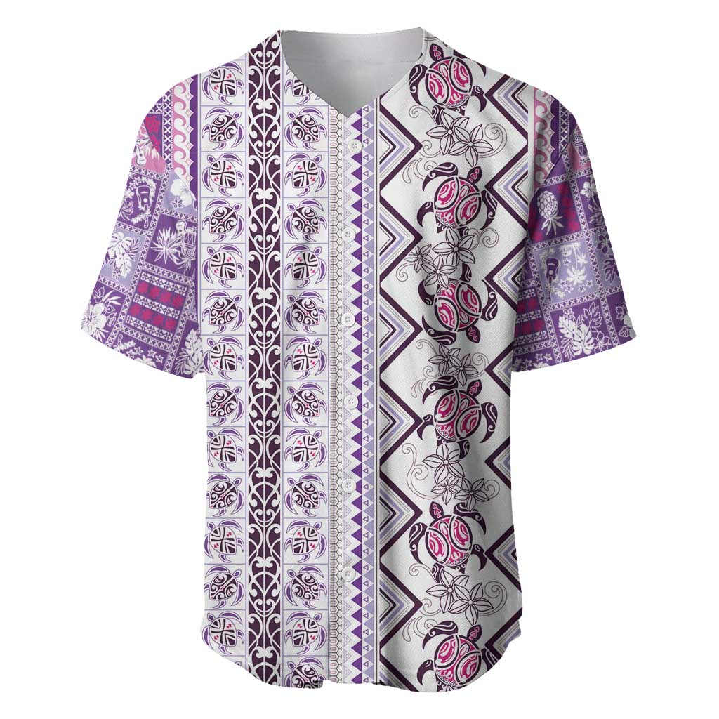 Hawaii Makahiki Turtle Baseball Jersey Violet Tapa Pattern - Polynesian Pride