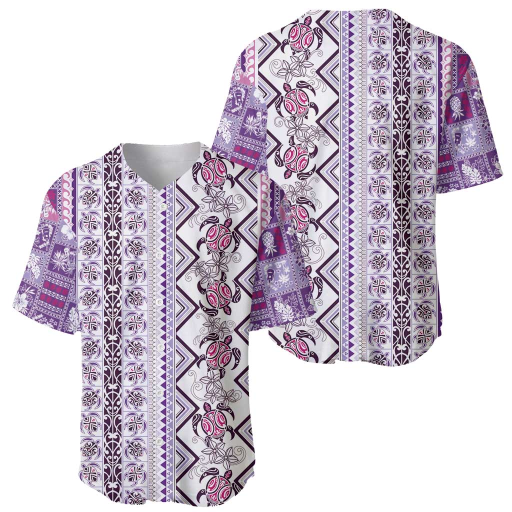 Hawaii Makahiki Turtle Baseball Jersey Violet Tapa Pattern - Polynesian Pride