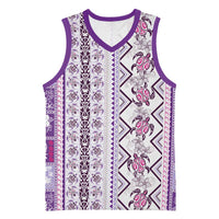 Hawaii Makahiki Turtle Basketball Jersey Violet Tapa Pattern - Polynesian Pride