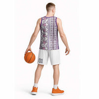 Hawaii Makahiki Turtle Basketball Jersey Violet Tapa Pattern - Polynesian Pride