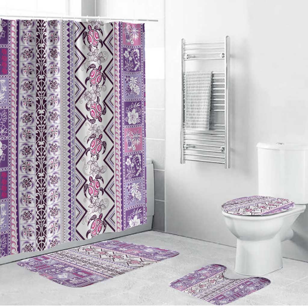 Hawaii Makahiki Turtle Bathroom Set Violet Tapa Pattern - Polynesian Pride