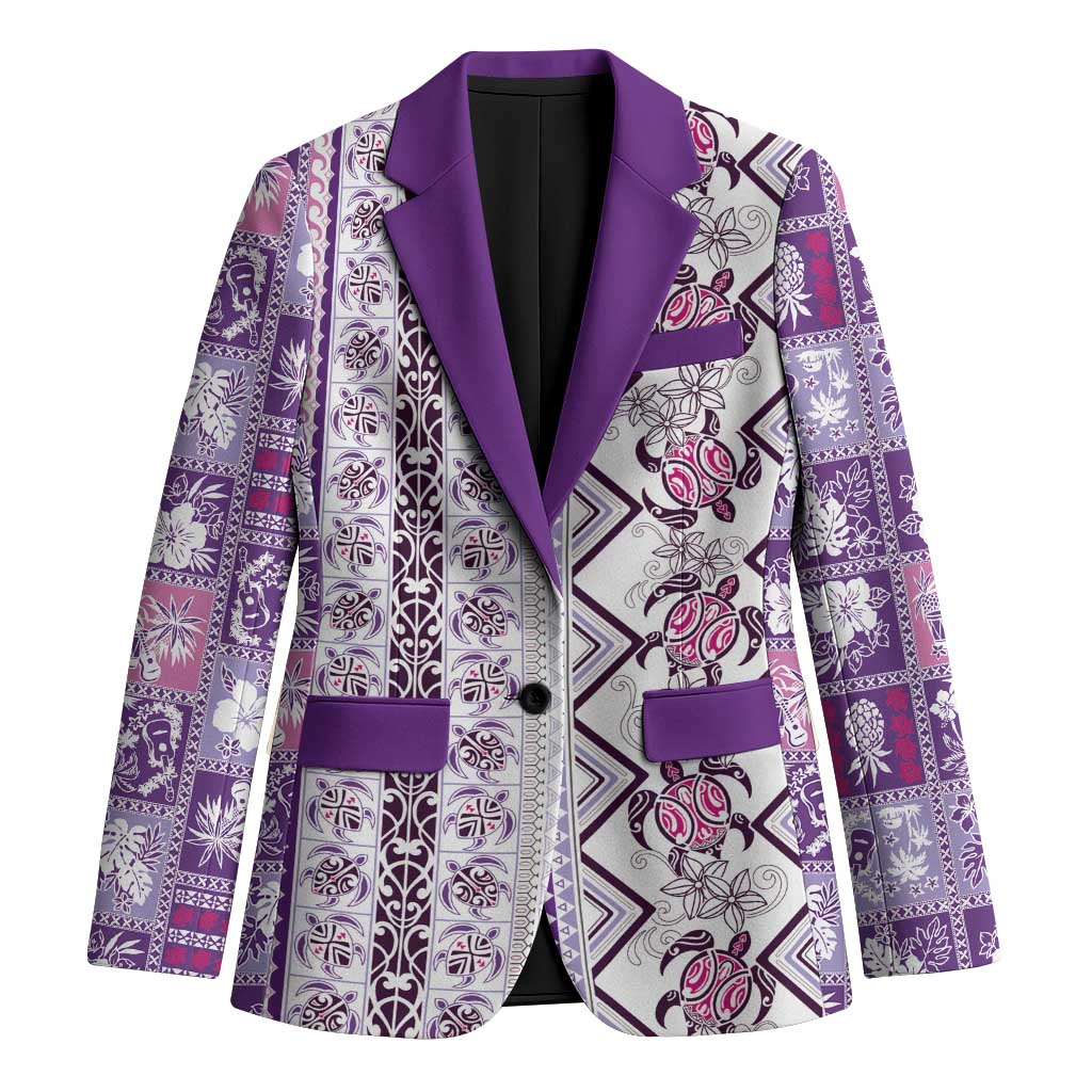 Hawaii Makahiki Turtle Blazer Violet Tapa Pattern - Polynesian Pride