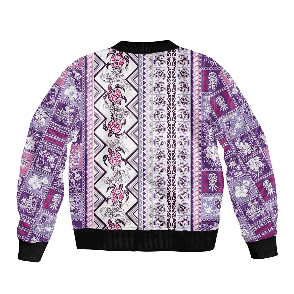 Hawaii Makahiki Turtle Bomber Jacket Violet Tapa Pattern - Polynesian Pride