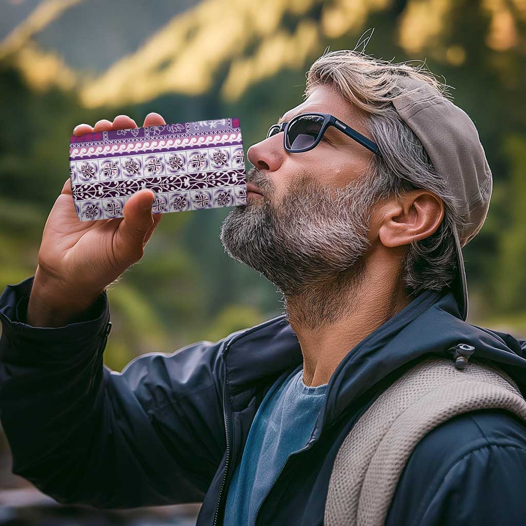 Hawaii Makahiki Turtle 4 in 1 Can Cooler Tumbler Violet Tapa Pattern - Polynesian Pride