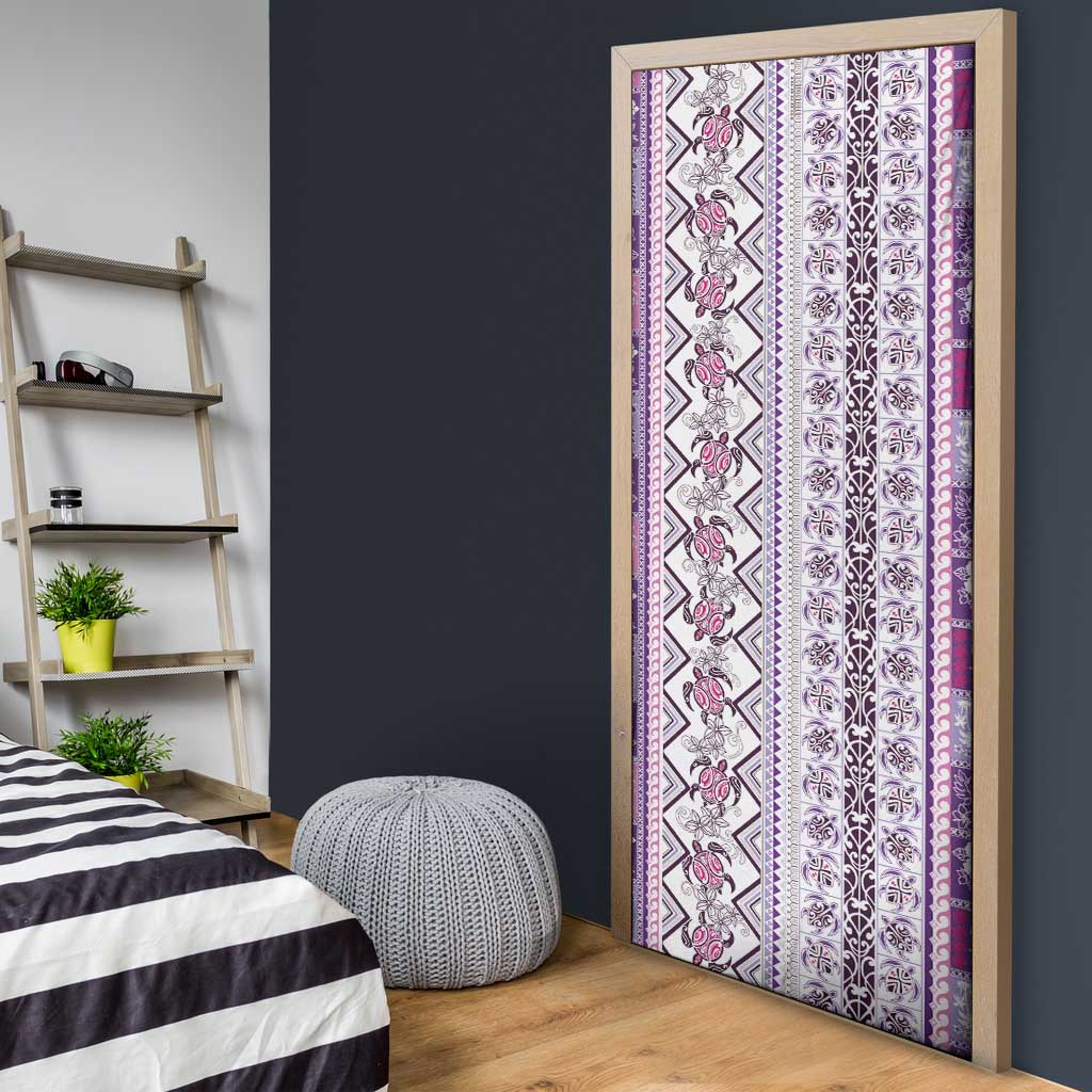 Hawaii Makahiki Turtle Door Cover Violet Tapa Pattern - Polynesian Pride