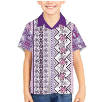 Hawaii Makahiki Turtle Family Matching Mermaid Dress and Hawaiian Shirt Violet Tapa Pattern - Polynesian Pride