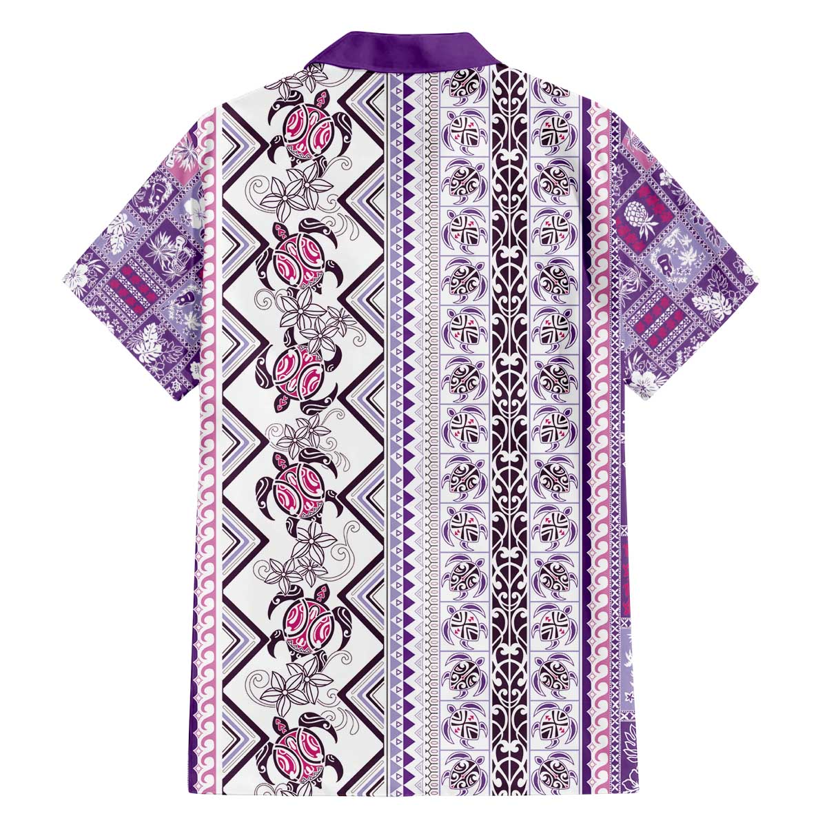 Hawaii Makahiki Turtle Family Matching Off The Shoulder Long Sleeve Dress and Hawaiian Shirt Violet Tapa Pattern - Polynesian Pride
