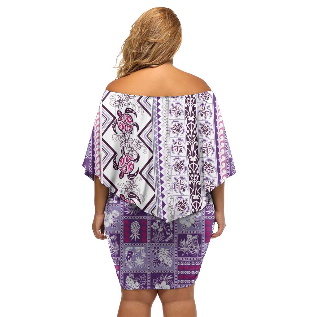 Hawaii Makahiki Turtle Family Matching Off Shoulder Short Dress and Hawaiian Shirt Violet Tapa Pattern - Polynesian Pride