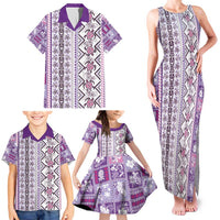 Hawaii Makahiki Turtle Family Matching Tank Maxi Dress and Hawaiian Shirt Violet Tapa Pattern - Polynesian Pride