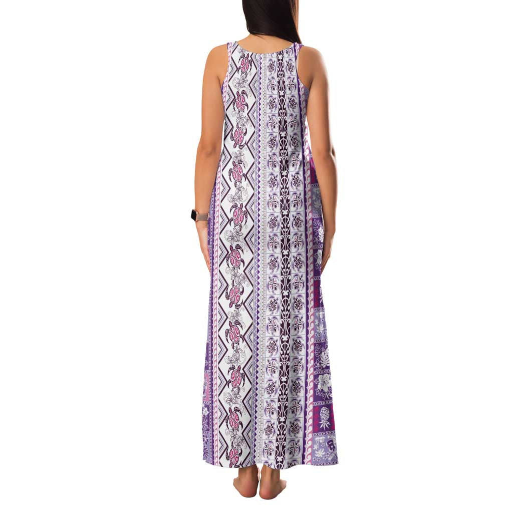 Hawaii Makahiki Turtle Family Matching Tank Maxi Dress and Hawaiian Shirt Violet Tapa Pattern - Polynesian Pride