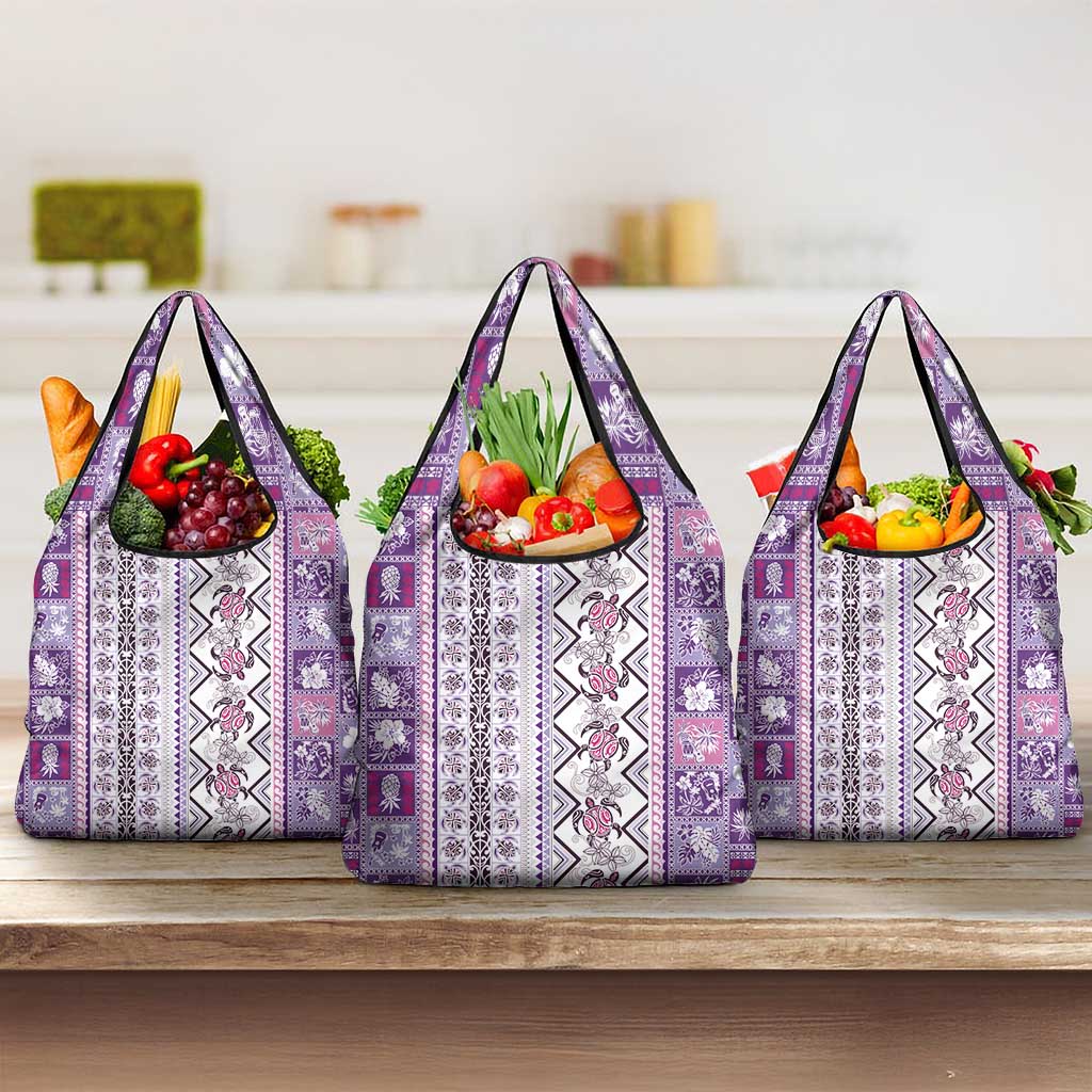 Hawaii Makahiki Turtle Grocery Bag Violet Tapa Pattern - Polynesian Pride