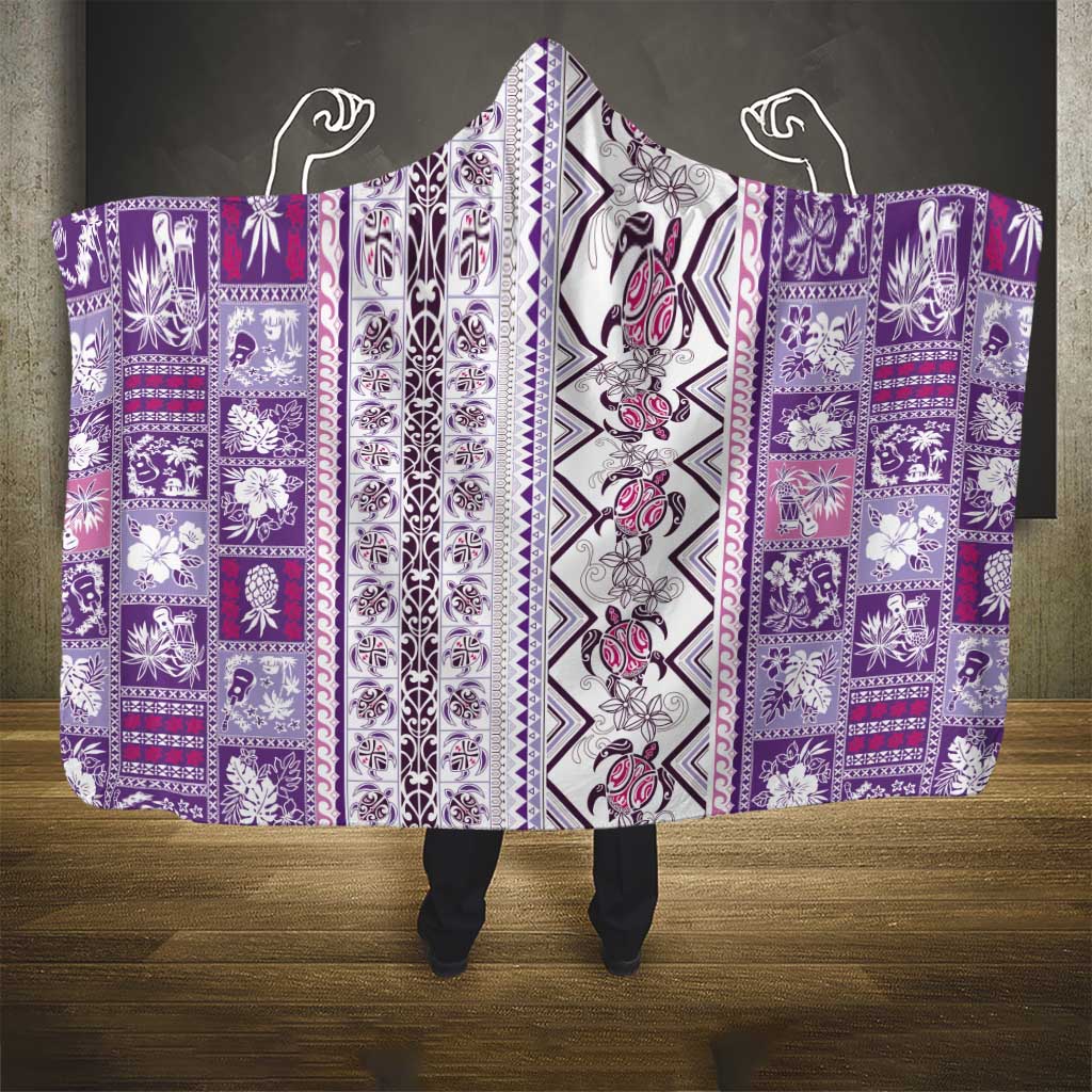 Hawaii Makahiki Turtle Hooded Blanket Violet Tapa Pattern - Polynesian Pride