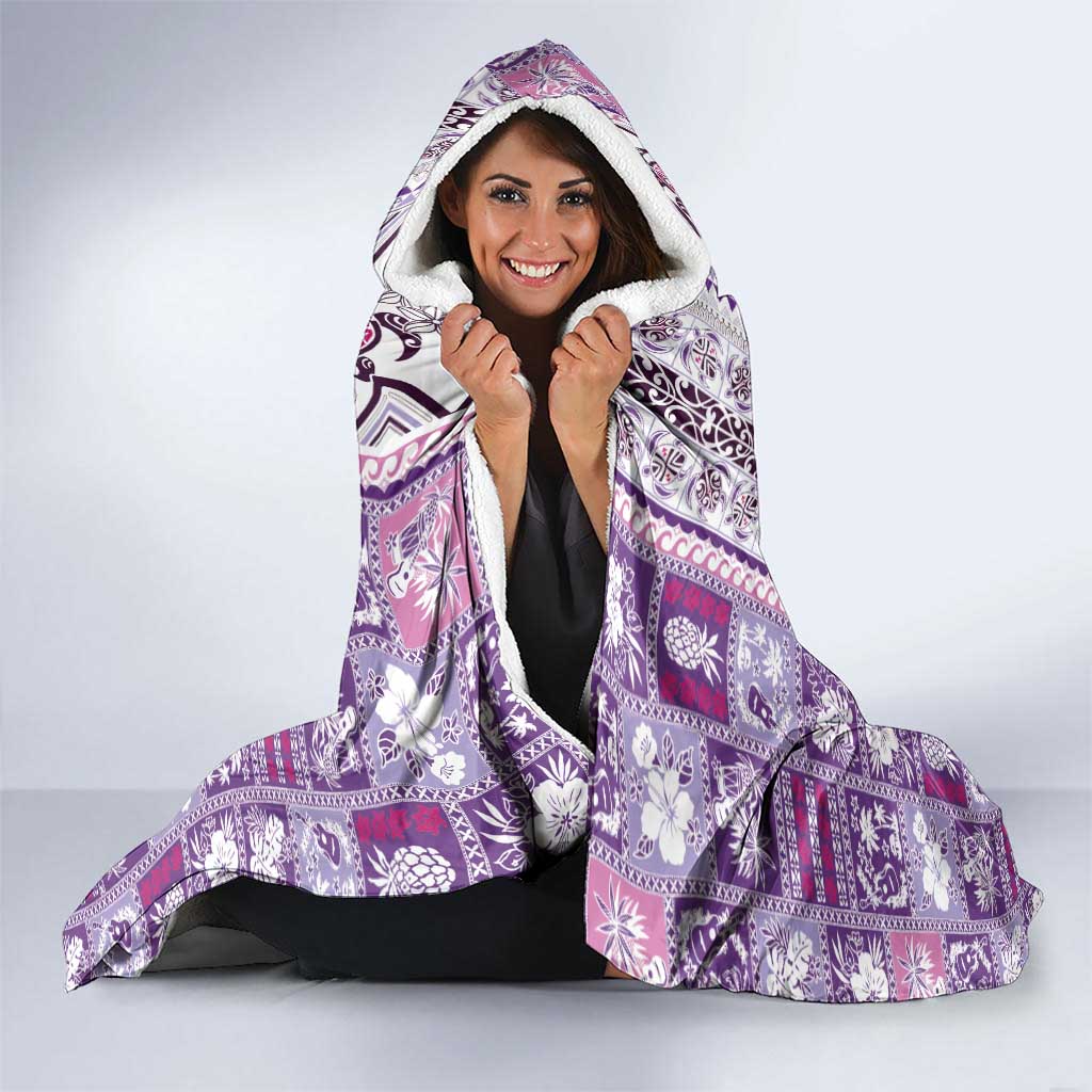 Hawaii Makahiki Turtle Hooded Blanket Violet Tapa Pattern - Polynesian Pride