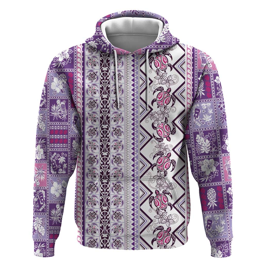 Hawaii Makahiki Turtle Hoodie Violet Tapa Pattern - Polynesian Pride