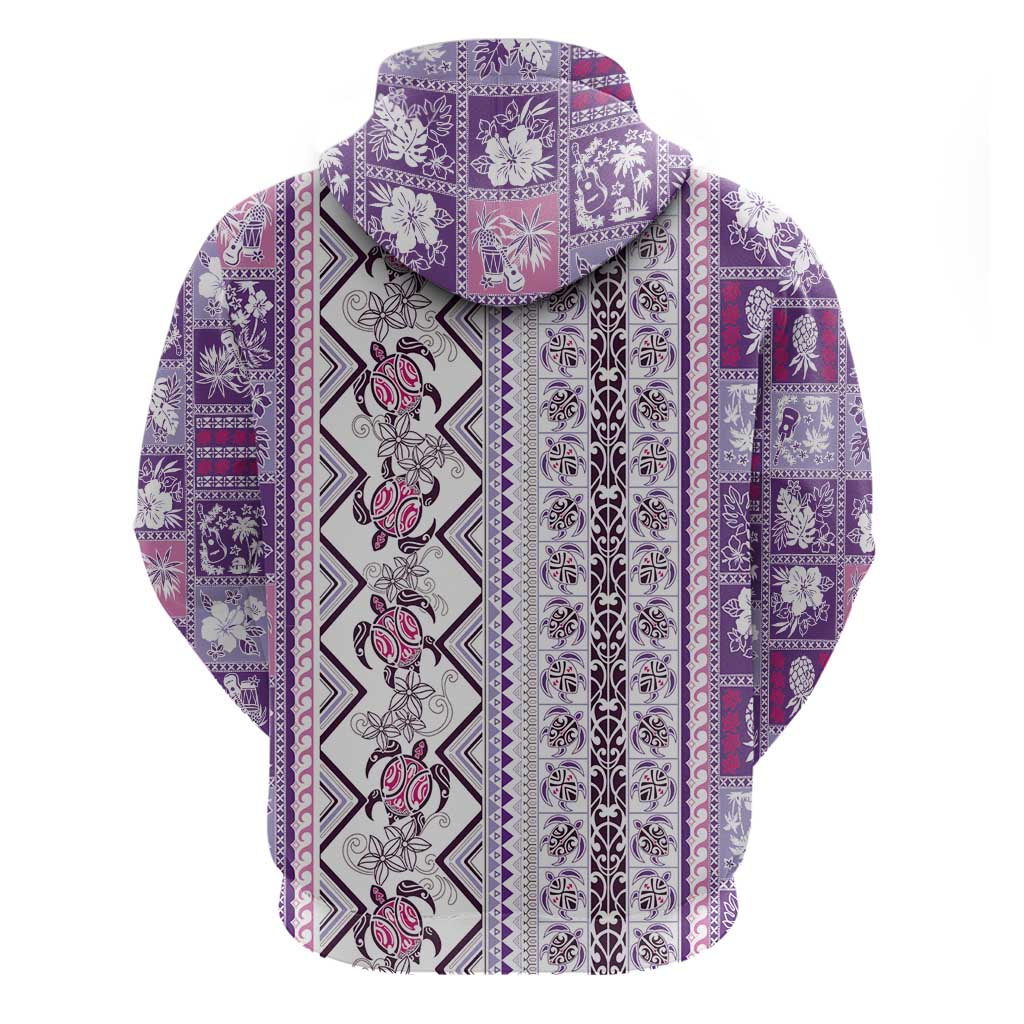 Hawaii Makahiki Turtle Hoodie Violet Tapa Pattern - Polynesian Pride