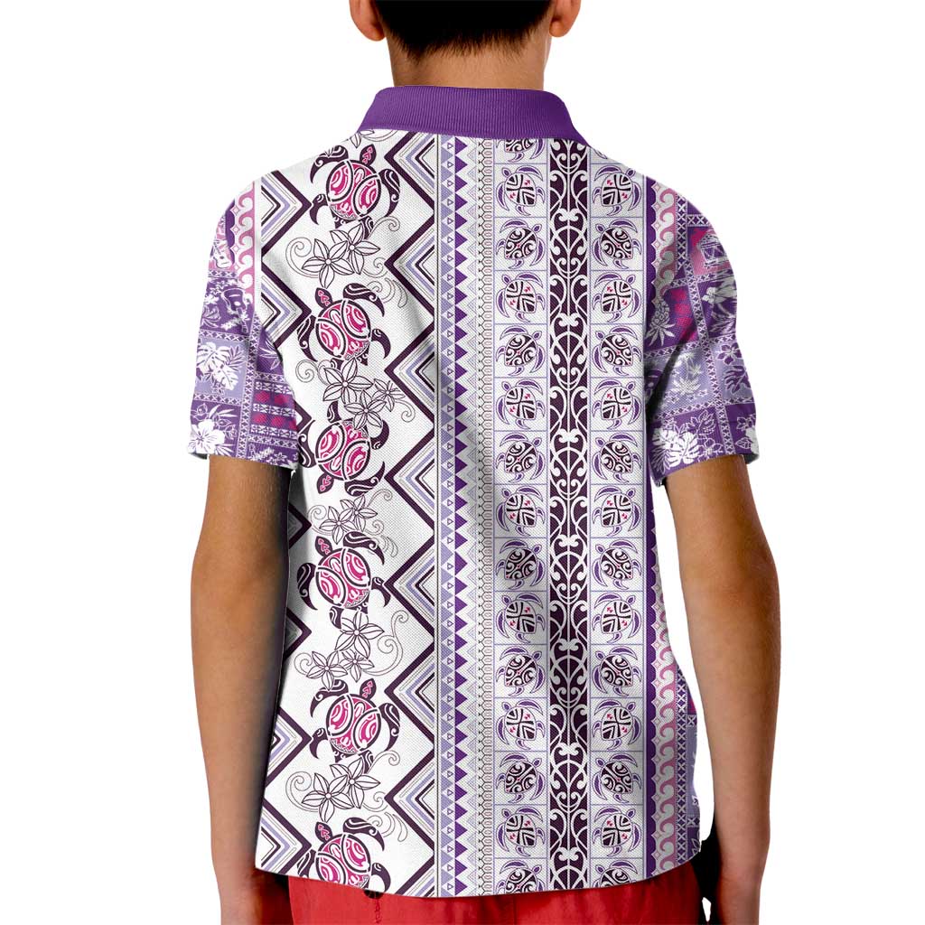 Hawaii Makahiki Turtle Kid Polo Shirt Violet Tapa Pattern - Polynesian Pride