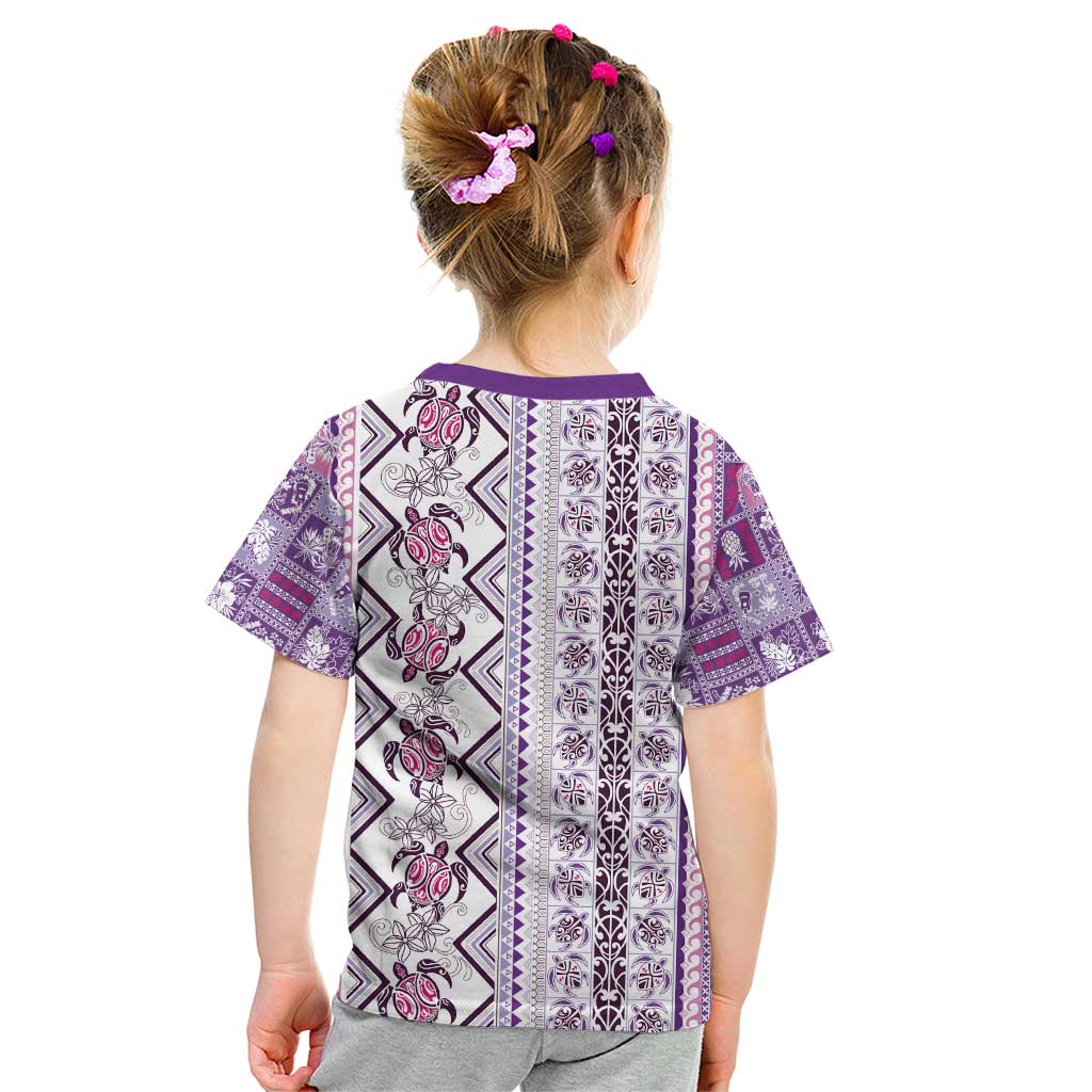 Hawaii Makahiki Turtle Kid T Shirt Violet Tapa Pattern - Polynesian Pride
