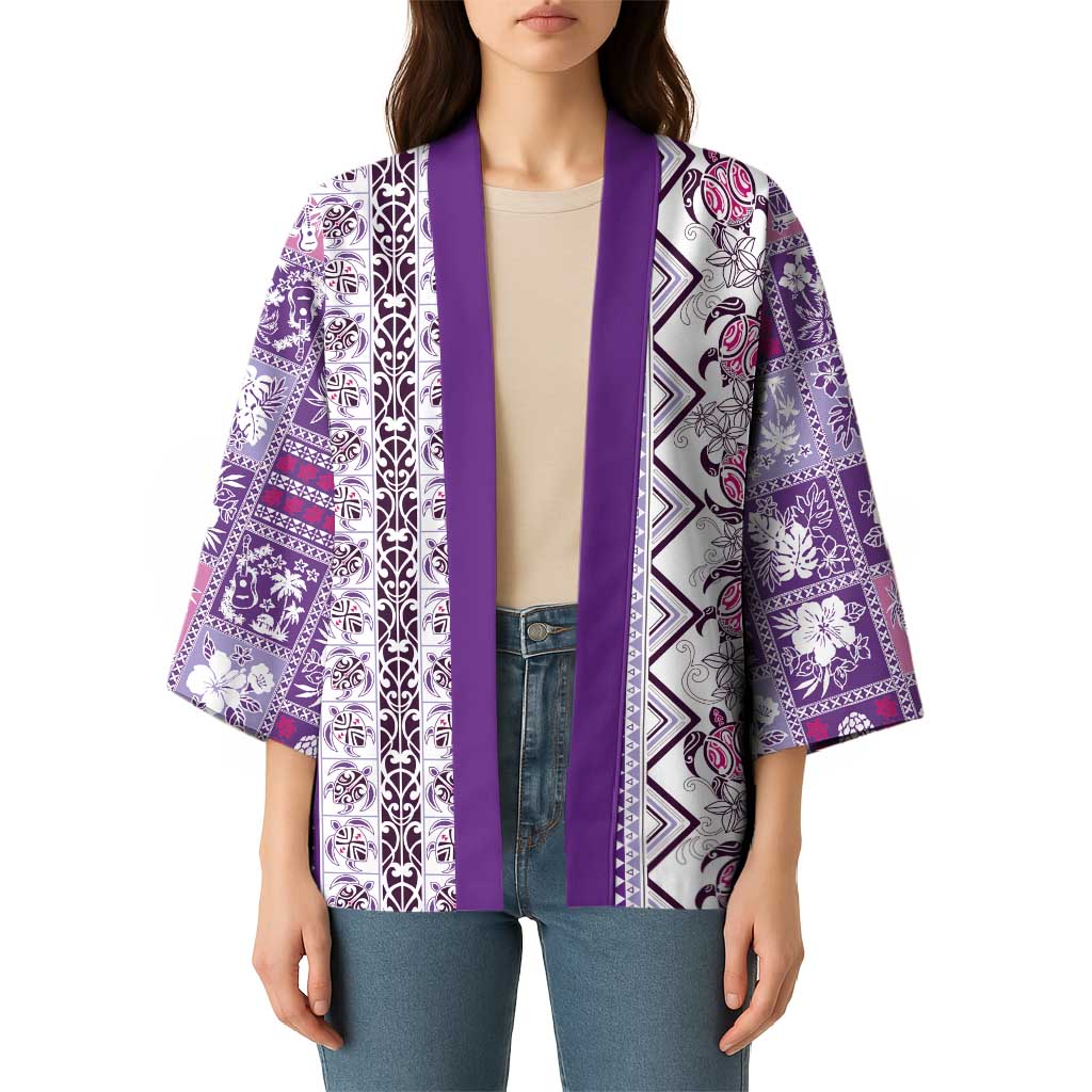 Hawaii Makahiki Turtle Kimono Violet Tapa Pattern - Polynesian Pride