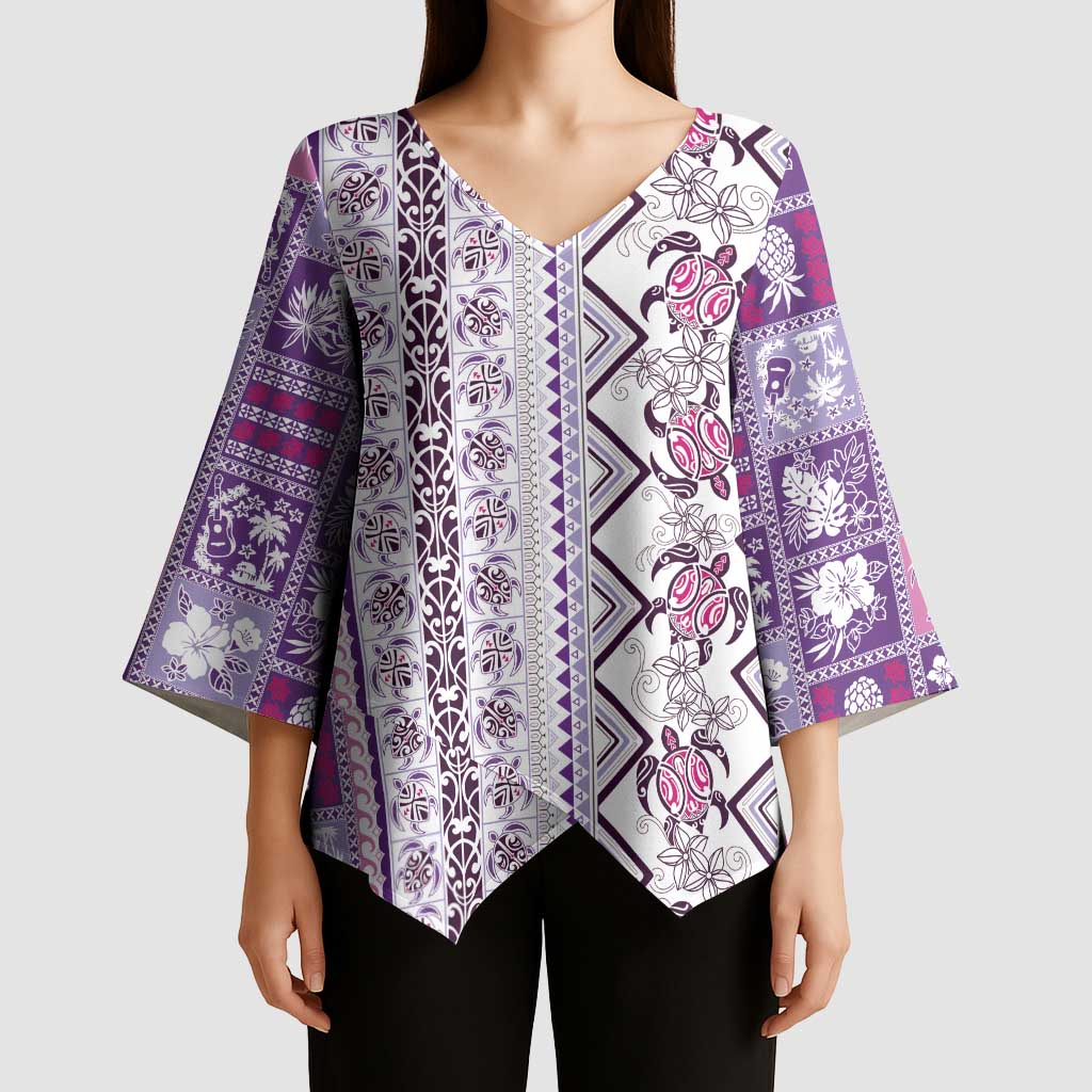 Hawaii Makahiki Turtle Kimono Sleeve Blouse Violet Tapa Pattern - Polynesian Pride