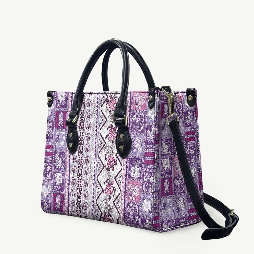 Hawaii Makahiki Turtle Leather Bag Violet Tapa Pattern - Polynesian Pride