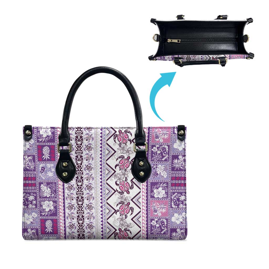 Hawaii Makahiki Turtle Leather Bag Violet Tapa Pattern - Polynesian Pride