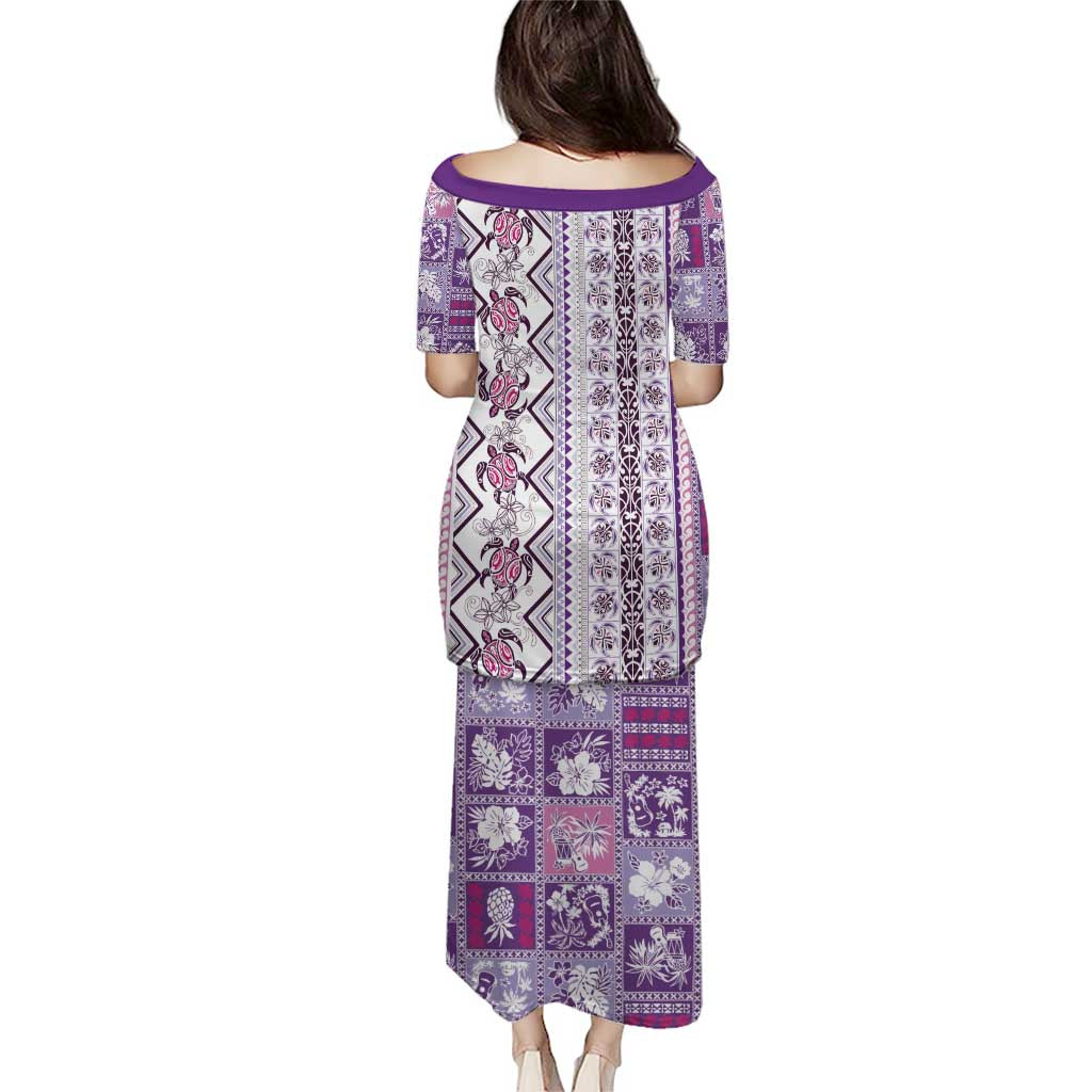 Hawaii Makahiki Turtle Puletasi Violet Tapa Pattern - Polynesian Pride