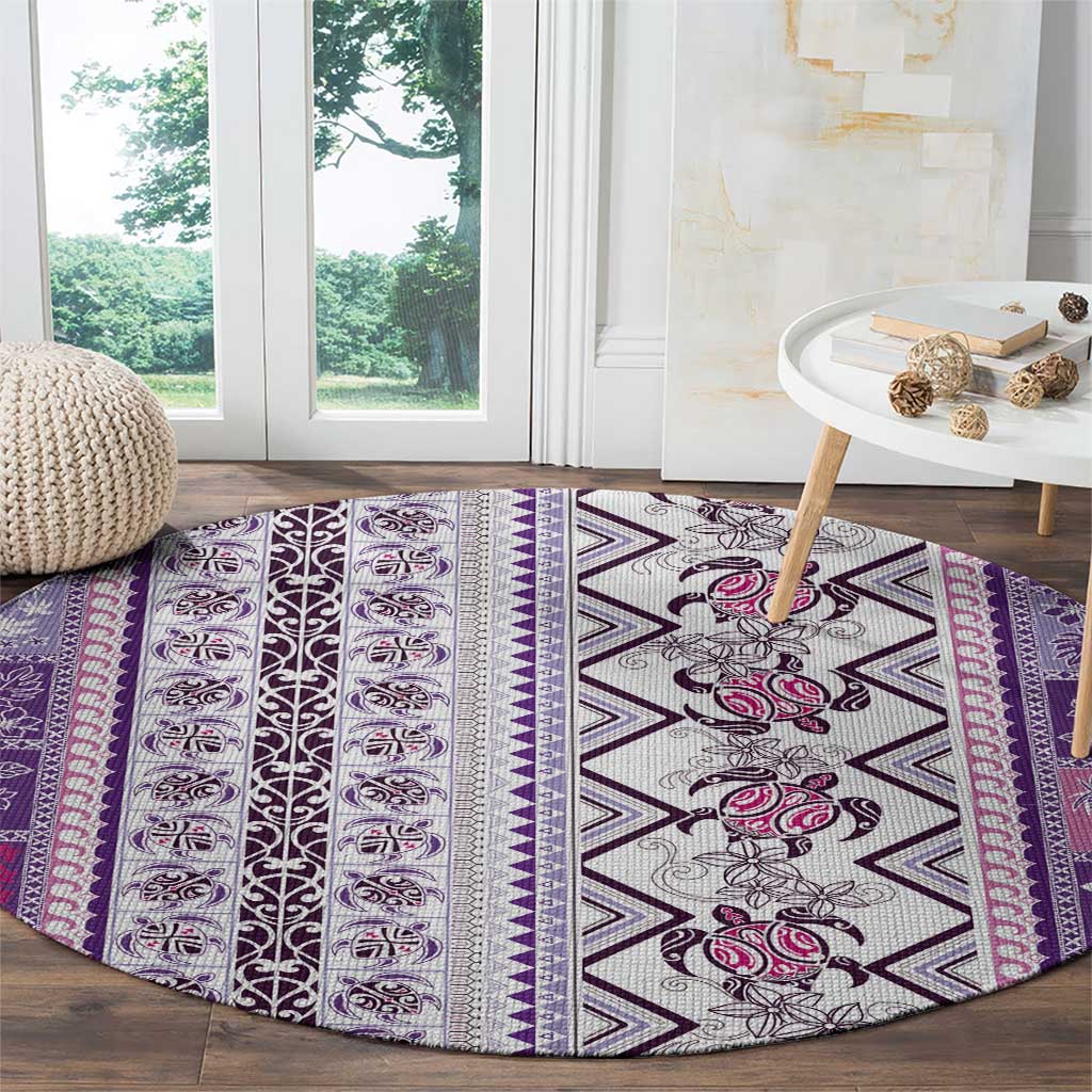 Hawaii Makahiki Turtle Round Carpet Violet Tapa Pattern - Polynesian Pride