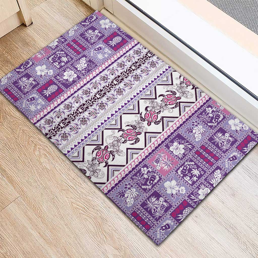 Hawaii Makahiki Turtle Rubber Doormat Violet Tapa Pattern - Polynesian Pride
