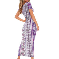 Hawaii Makahiki Turtle Short Sleeve Bodycon Dress Violet Tapa Pattern - Polynesian Pride