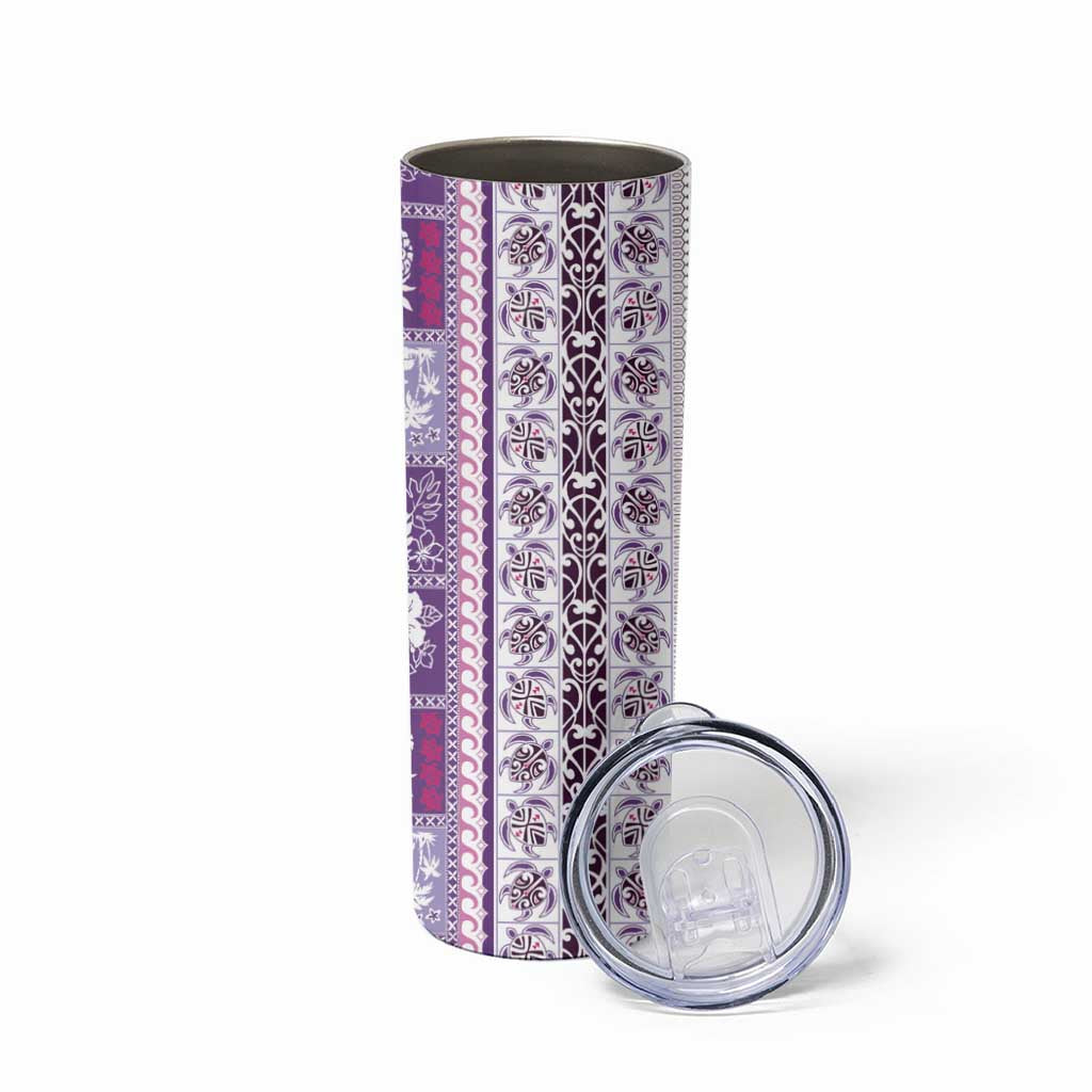 Hawaii Makahiki Turtle Skinny Tumbler Violet Tapa Pattern - Polynesian Pride
