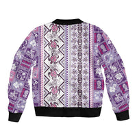 Hawaii Makahiki Turtle Sleeve Zip Bomber Jacket Violet Tapa Pattern - Polynesian Pride