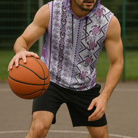 Hawaii Makahiki Turtle Sleeveless Hoodie Violet Tapa Pattern - Polynesian Pride
