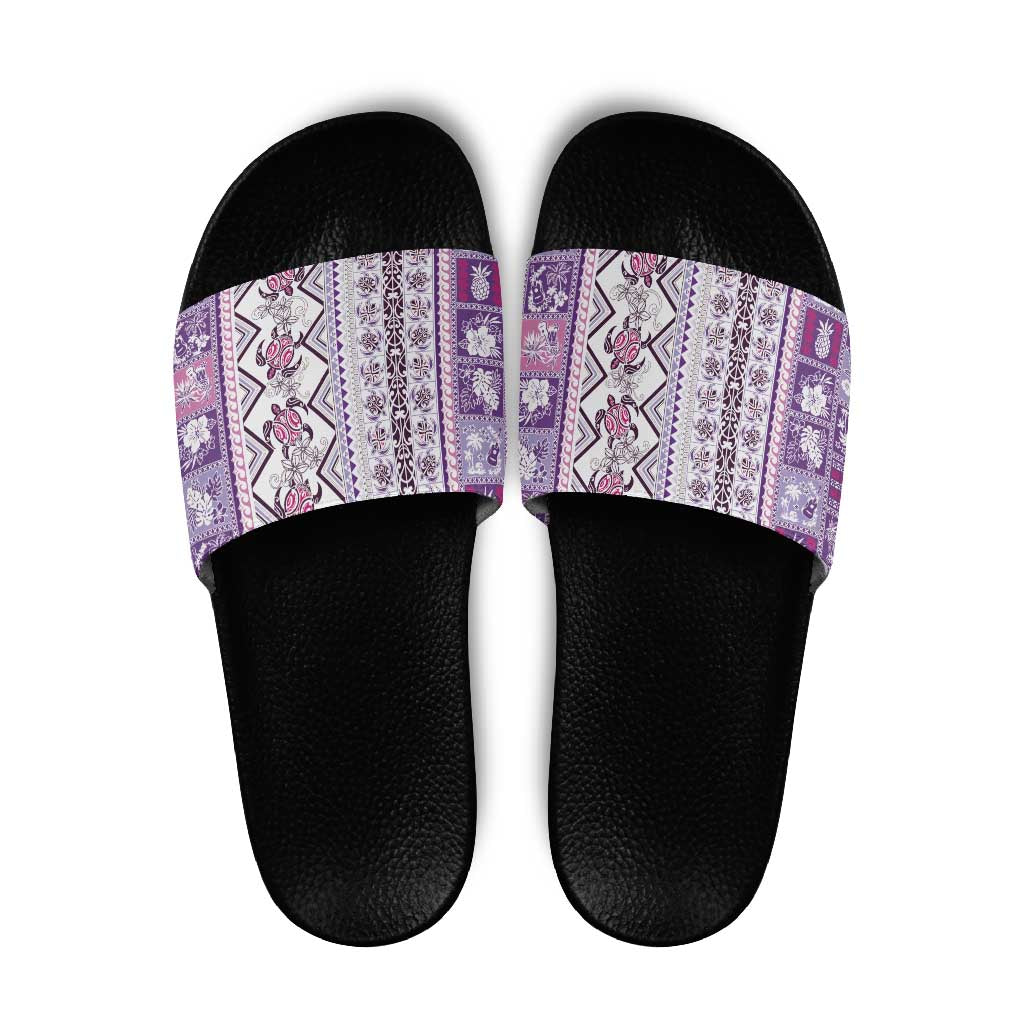 Hawaii Makahiki Turtle Slide Sandals Violet Tapa Pattern - Polynesian Pride
