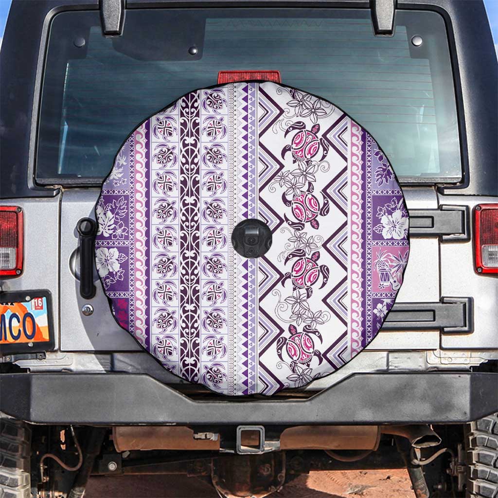 Hawaii Makahiki Turtle Spare Tire Cover Violet Tapa Pattern - Polynesian Pride
