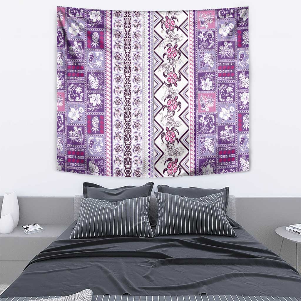 Hawaii Makahiki Turtle Tapestry Violet Tapa Pattern - Polynesian Pride