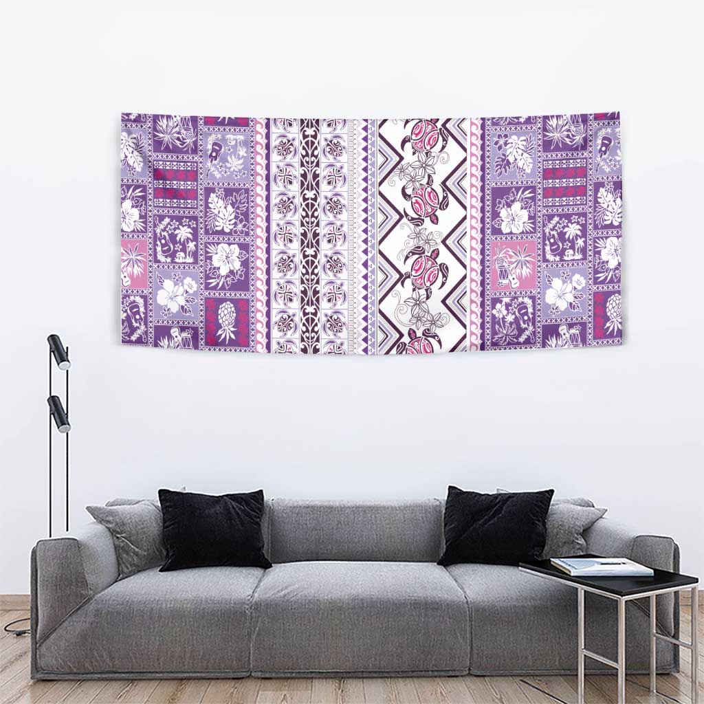 Hawaii Makahiki Turtle Tapestry Violet Tapa Pattern - Polynesian Pride