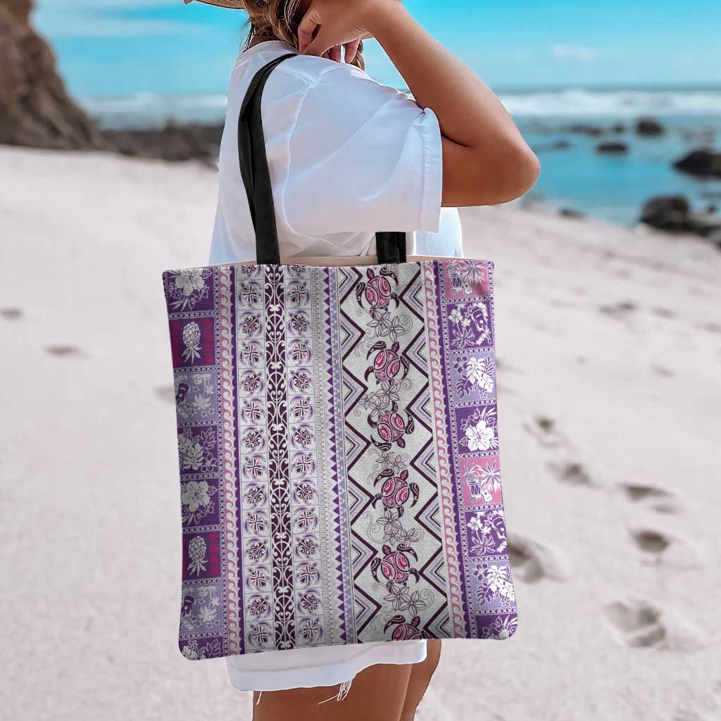 Hawaii Makahiki Turtle Tote Bag Violet Tapa Pattern - Polynesian Pride
