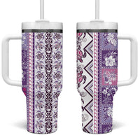 Hawaii Makahiki Turtle Tumbler With Handle Violet Tapa Pattern - Polynesian Pride