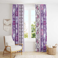 Hawaii Makahiki Turtle Window Curtain Violet Tapa Pattern - Polynesian Pride