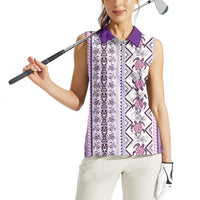 Hawaii Makahiki Turtle Women Sleeveless Polo Shirt Violet Tapa Pattern - Polynesian Pride